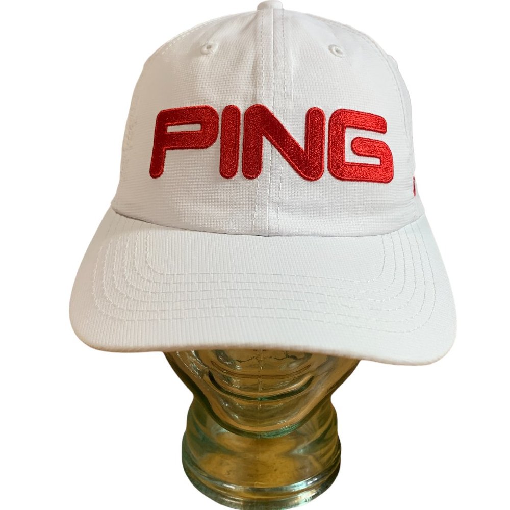 Ping Strapback Adjustable Golf Hat Cap White w/ Red Letters i25 G25